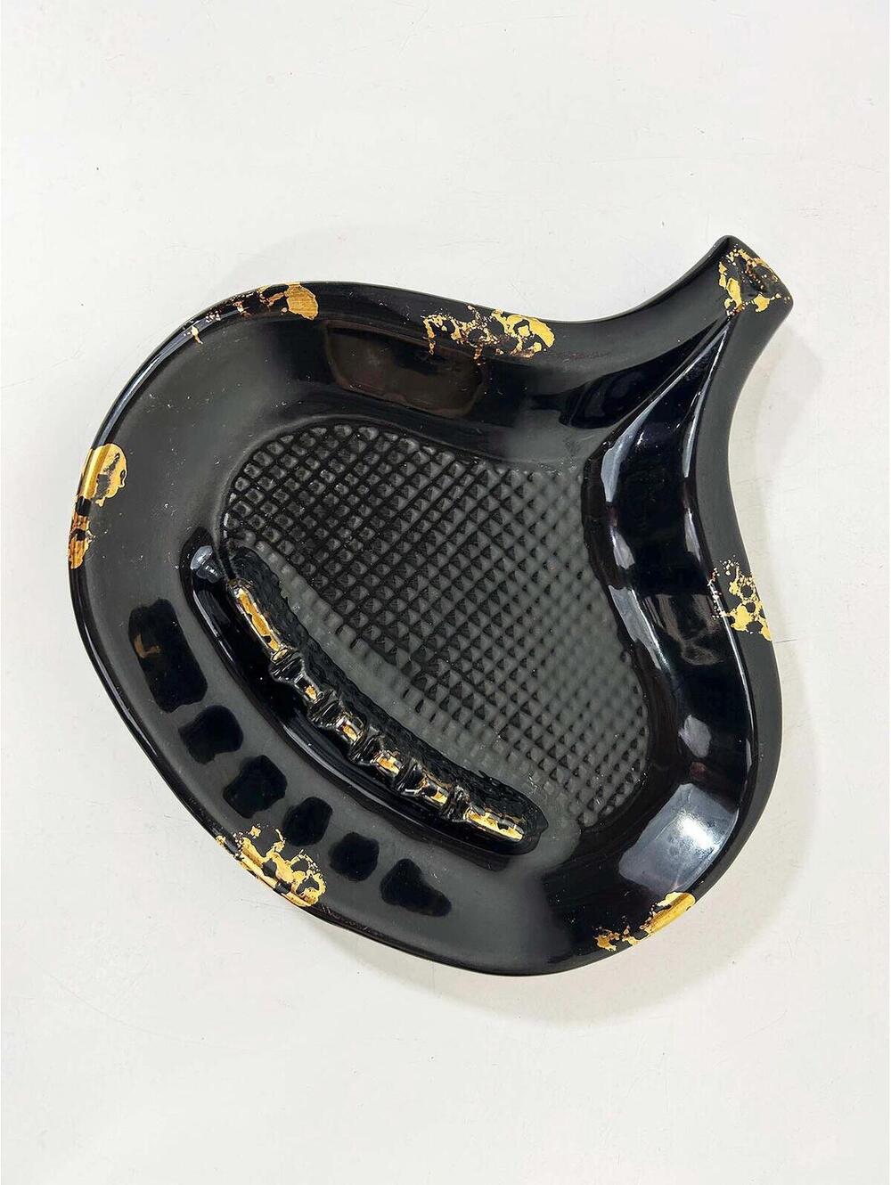 Teardrop Atomic Black Ashtray Trinket Bowl Dish   California Pottery 1960s 1970s